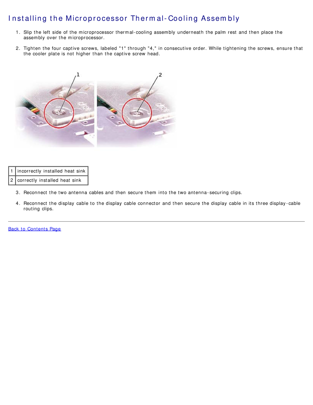 Dell D505 service manual Installing the Microprocessor Thermal-Cooling Assembly 