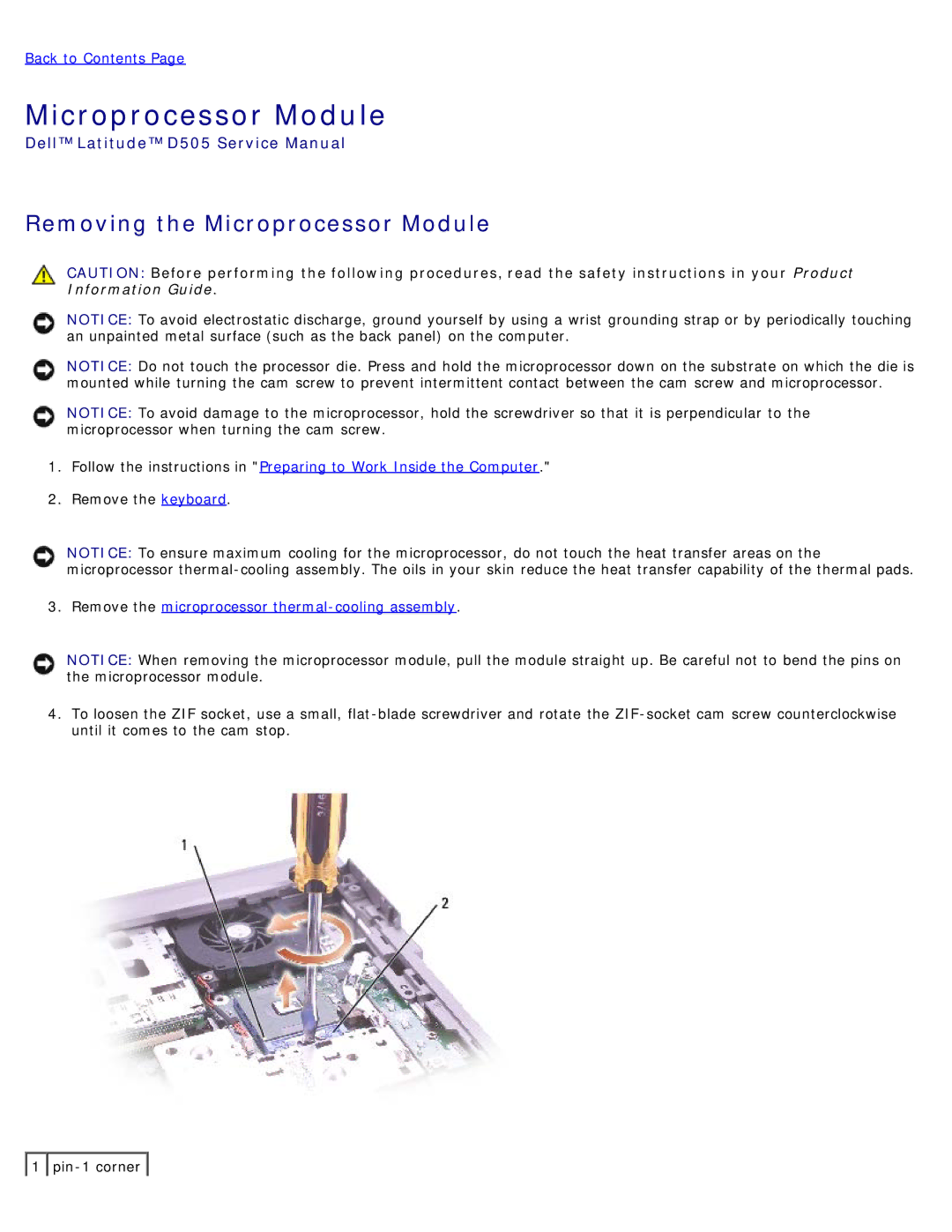 Dell D505 service manual Removing the Microprocessor Module 