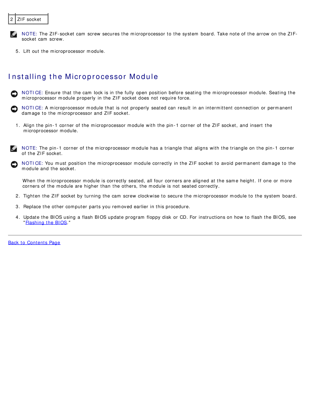 Dell D505 service manual Installing the Microprocessor Module 