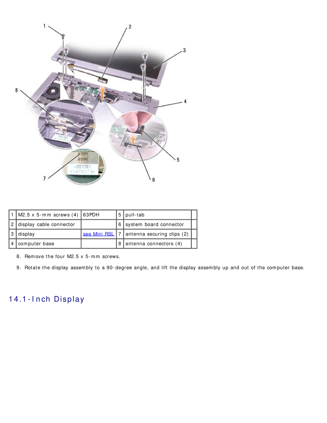 Dell D505 service manual Inch Display, 63PDH 