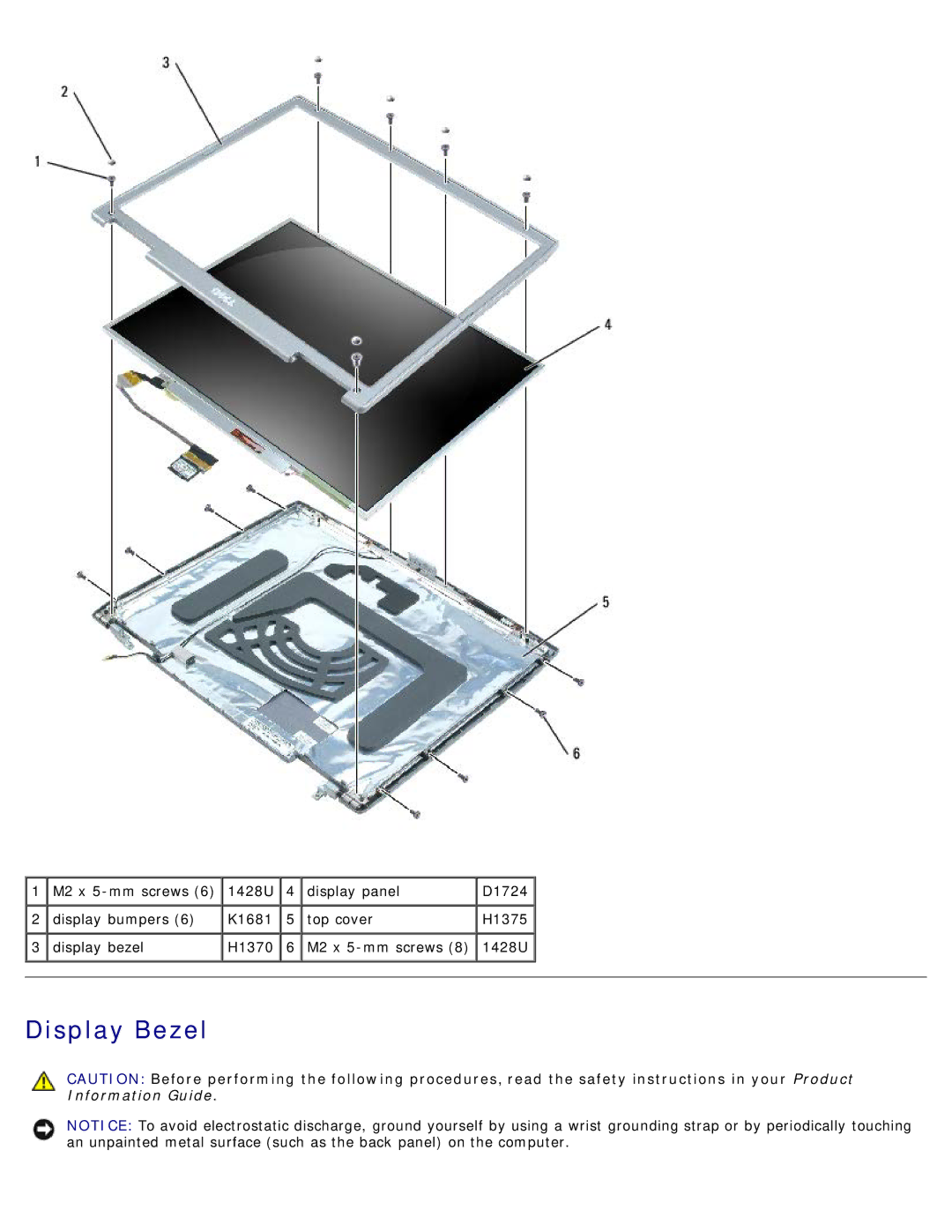 Dell D505 service manual Display Bezel 