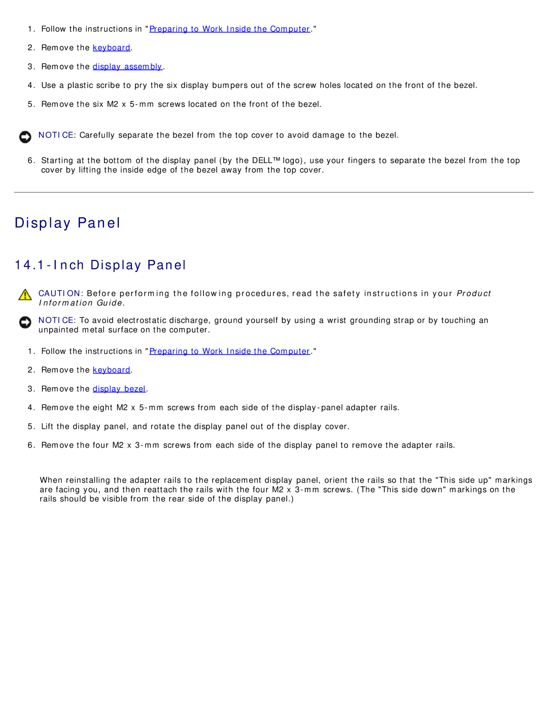 Dell D505 service manual Inch Display Panel 