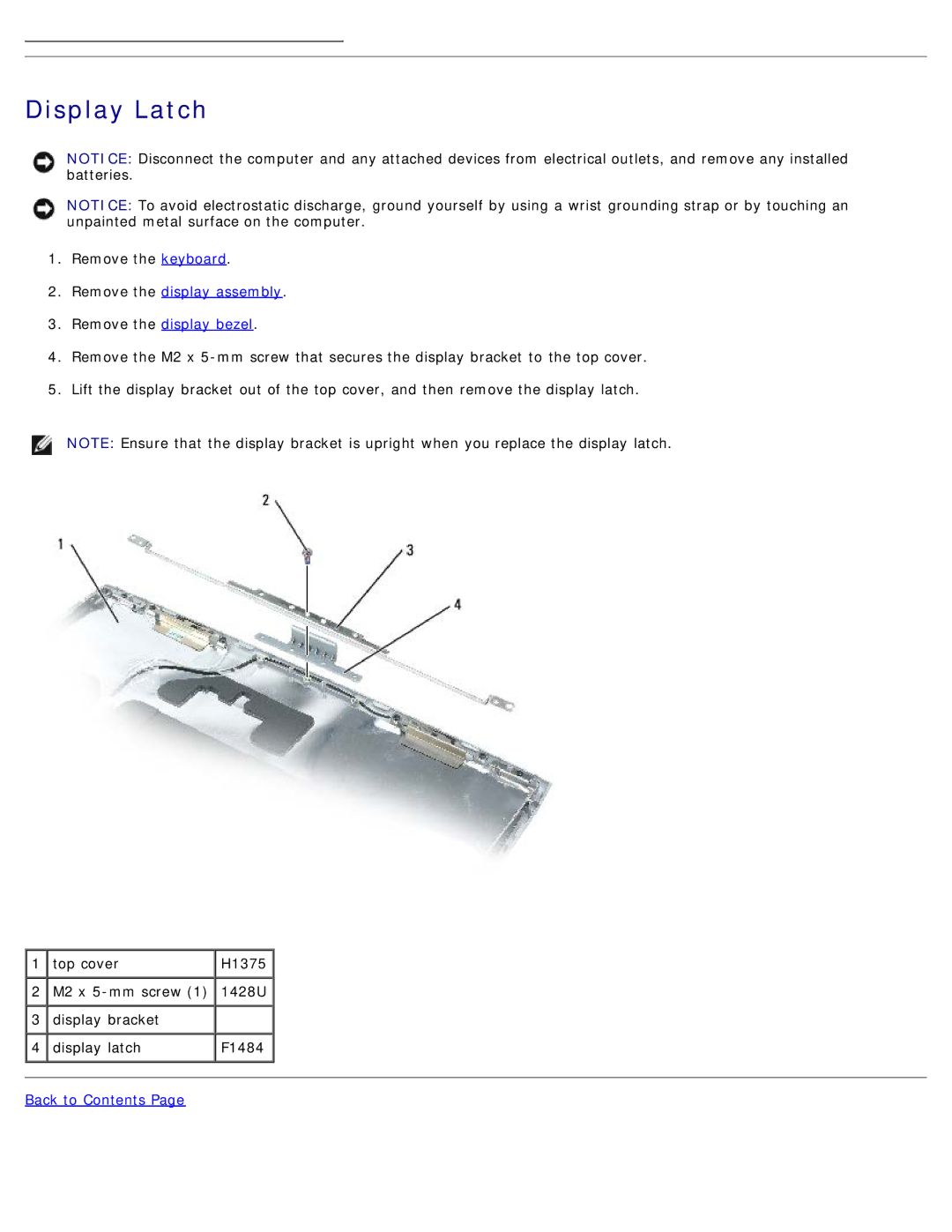 Dell D505 service manual Display Latch, Remove the display assembly Remove the display bezel 