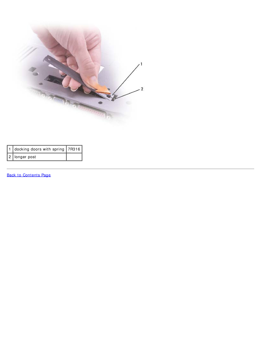 Dell D505 service manual Docking doors with spring 7R316 2 longer post 