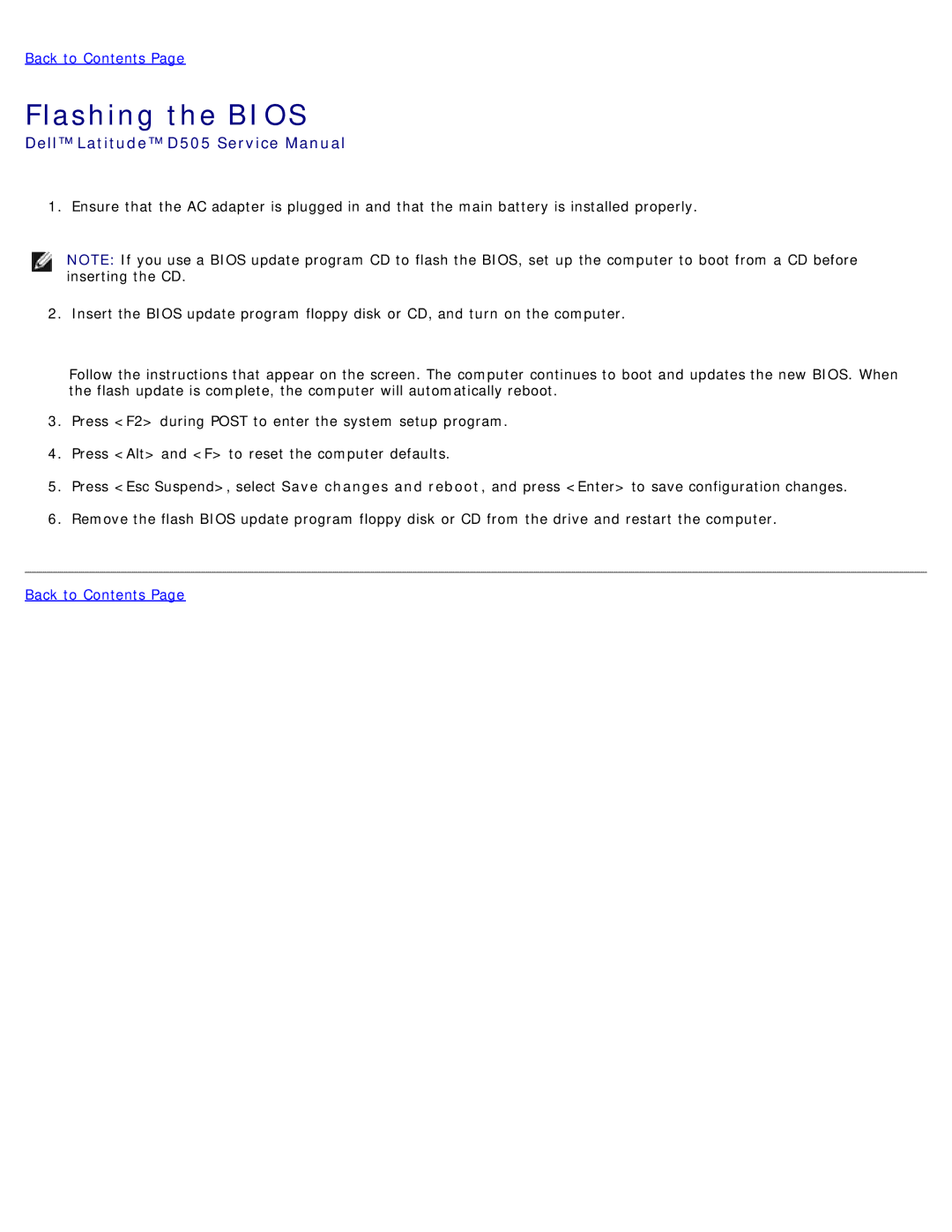 Dell D505 service manual Flashing the Bios 