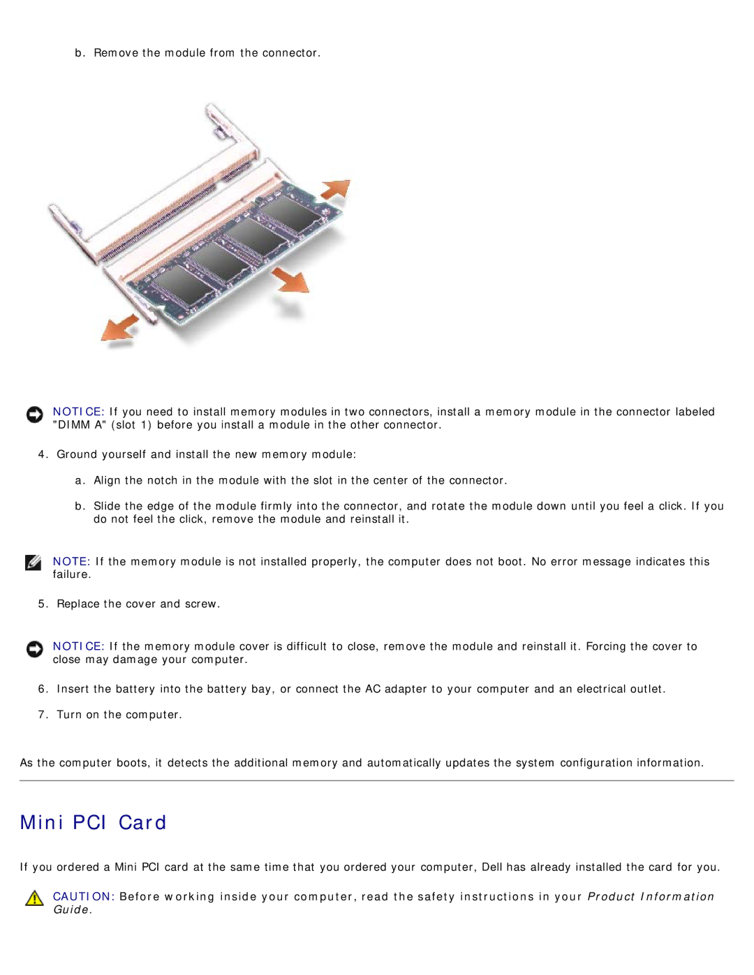 Dell D505 service manual Mini PCI Card 