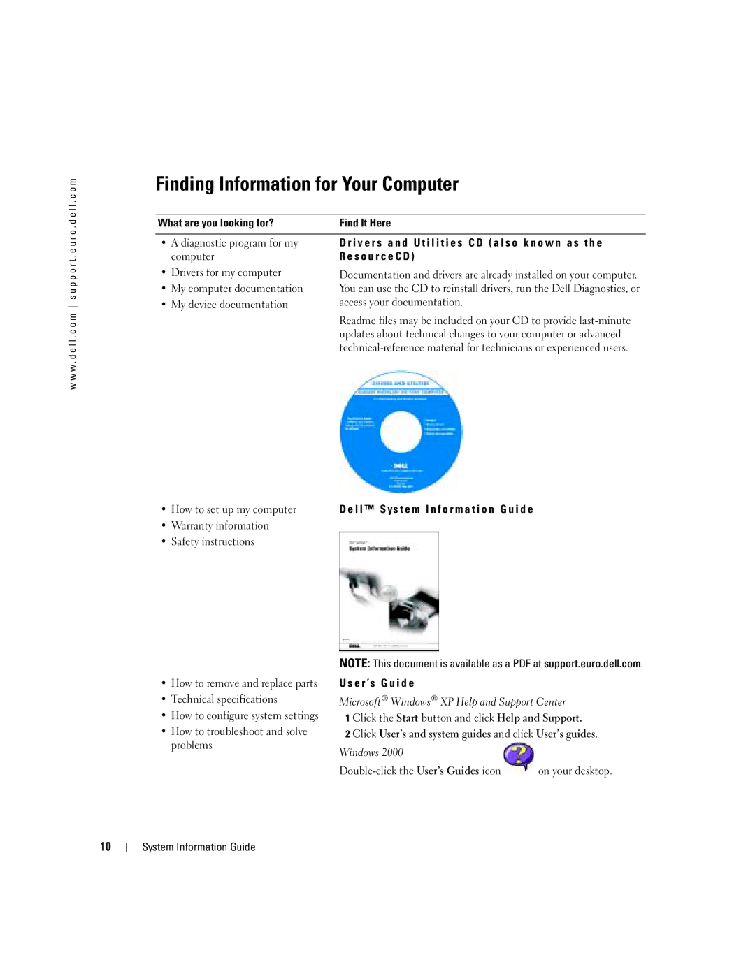 Dell D505 manual Finding Information for Your Computer, My computer documentation, How to set up my computer 