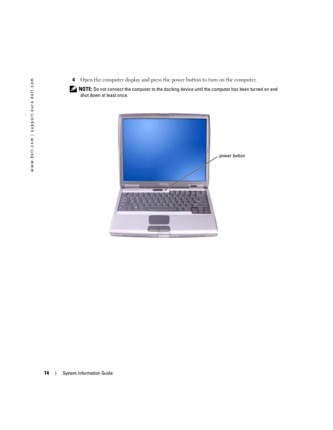 Dell D505 manual Power button System Information Guide 