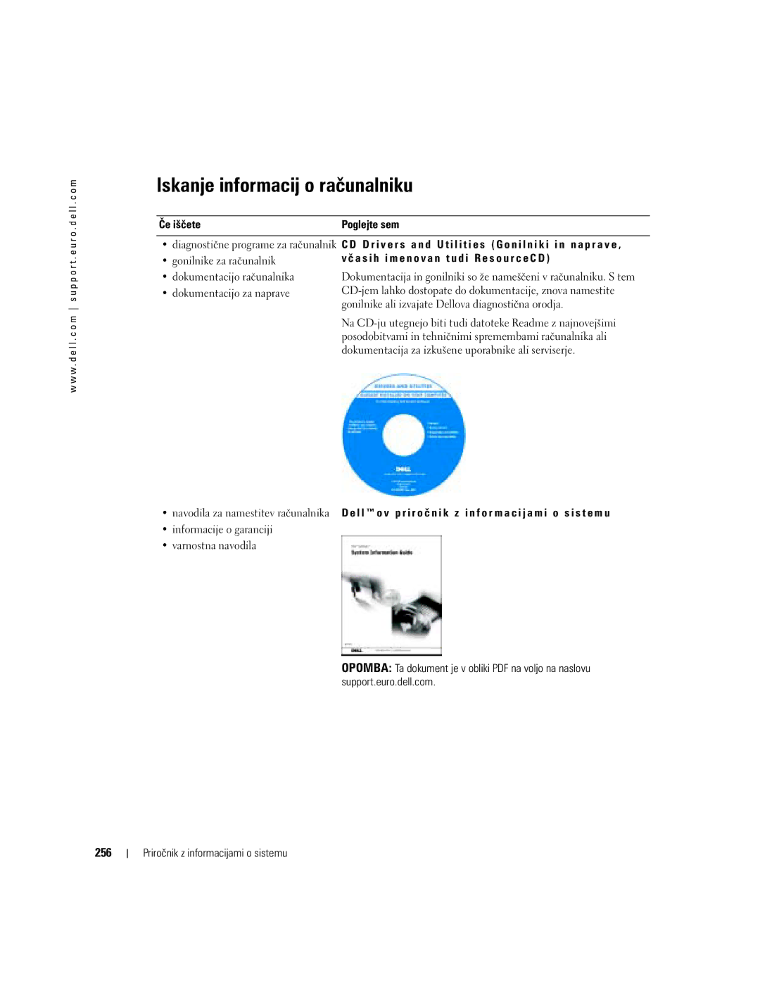 Dell D505 manual Iskanje informacij o računalniku, 256, Če iščete Poglejte sem 