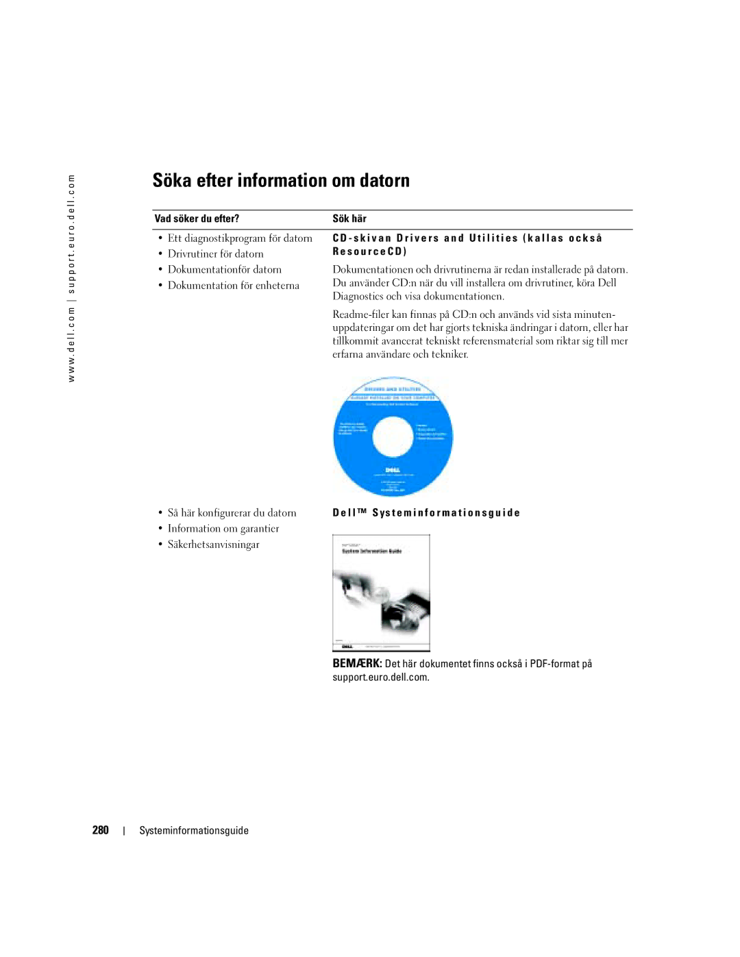 Dell D505 manual Söka efter information om datorn, 280 