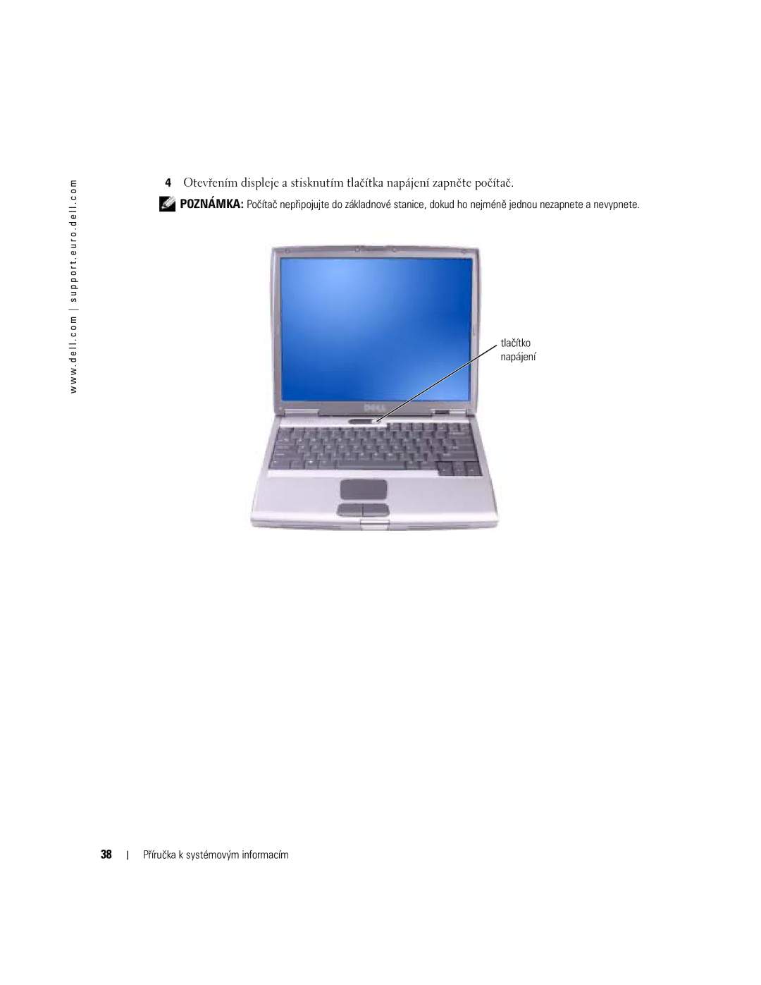 Dell D505 manual Tlačítko Napájení Příručka k systémovým informacím 