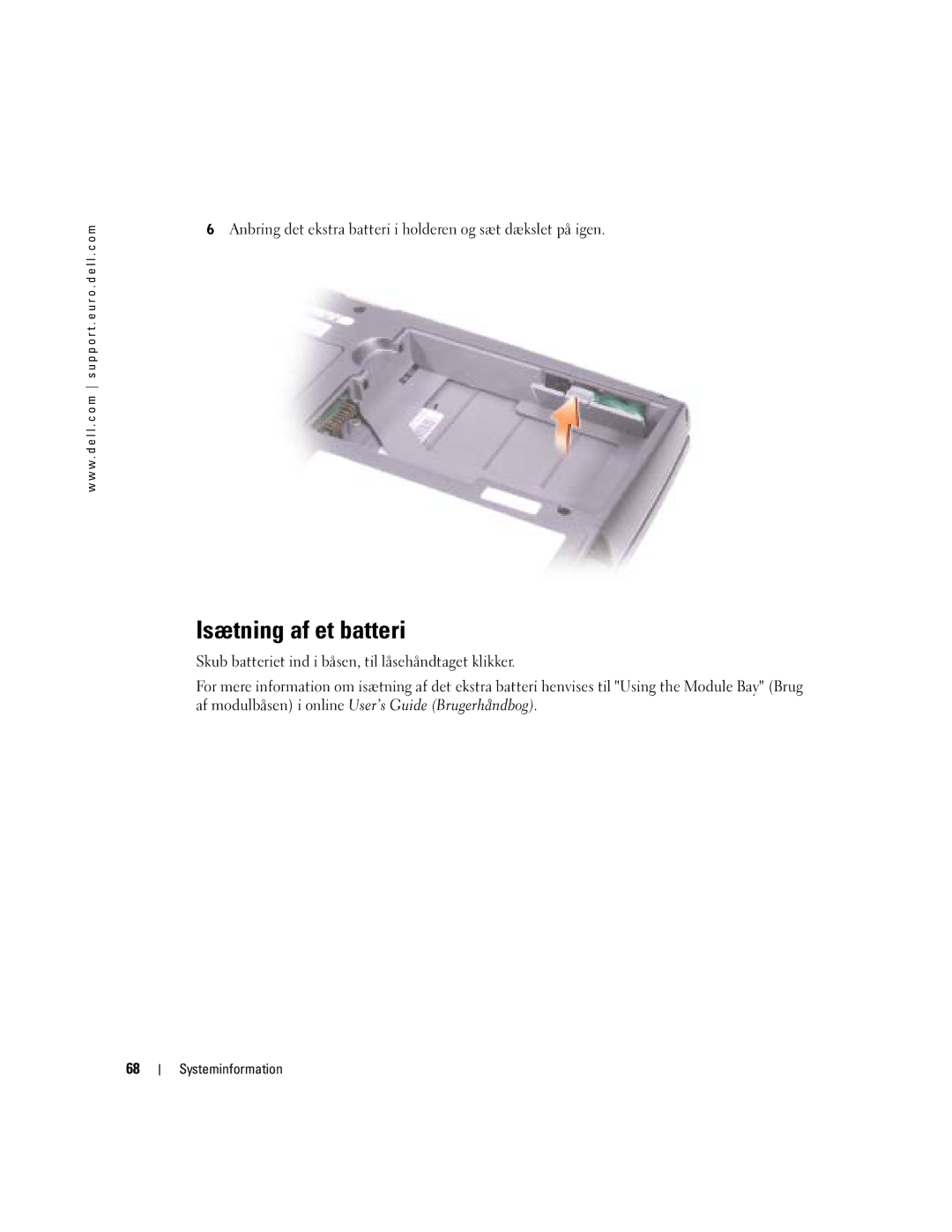 Dell D505 manual Isætning af et batteri 