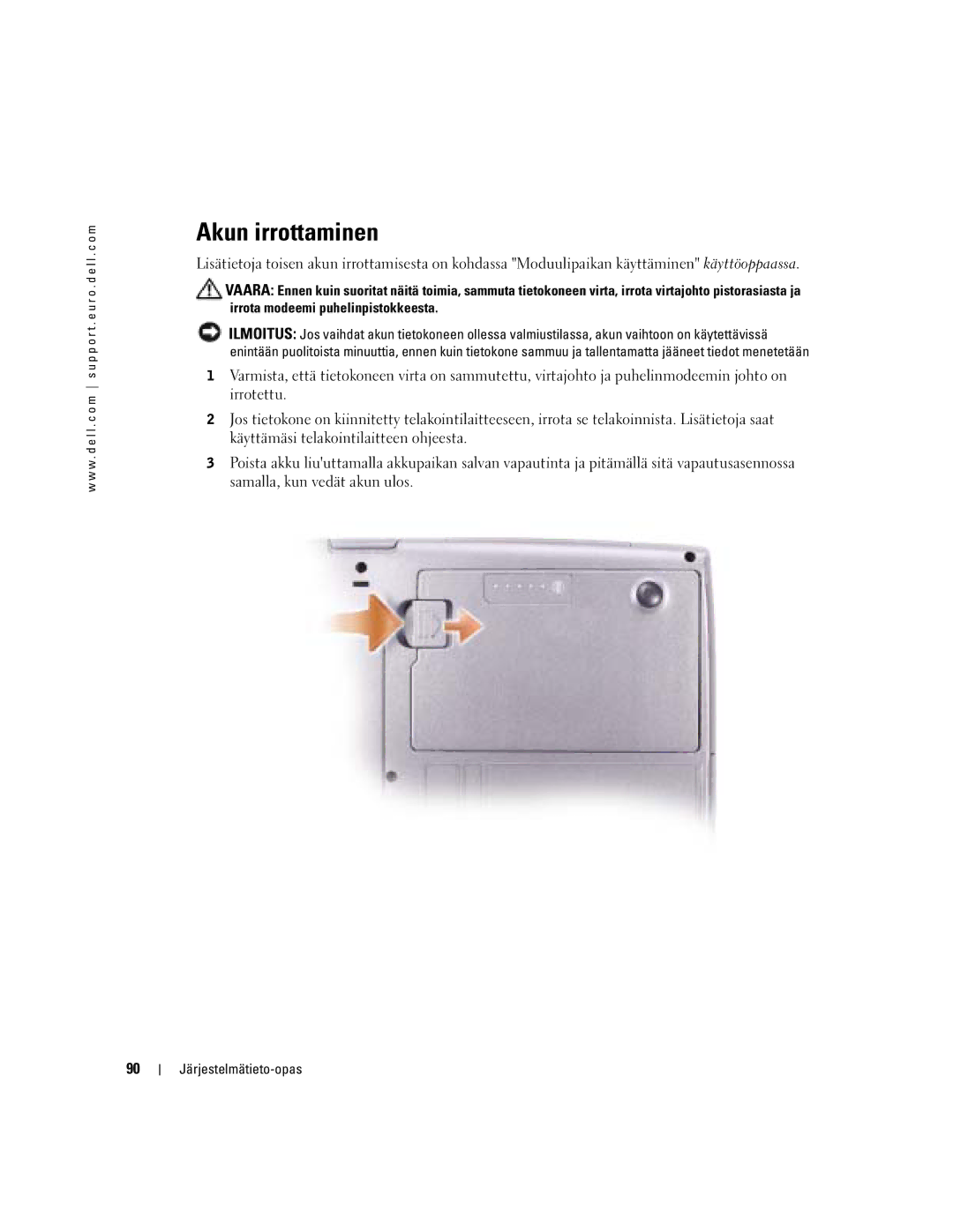 Dell D505 manual Akun irrottaminen 