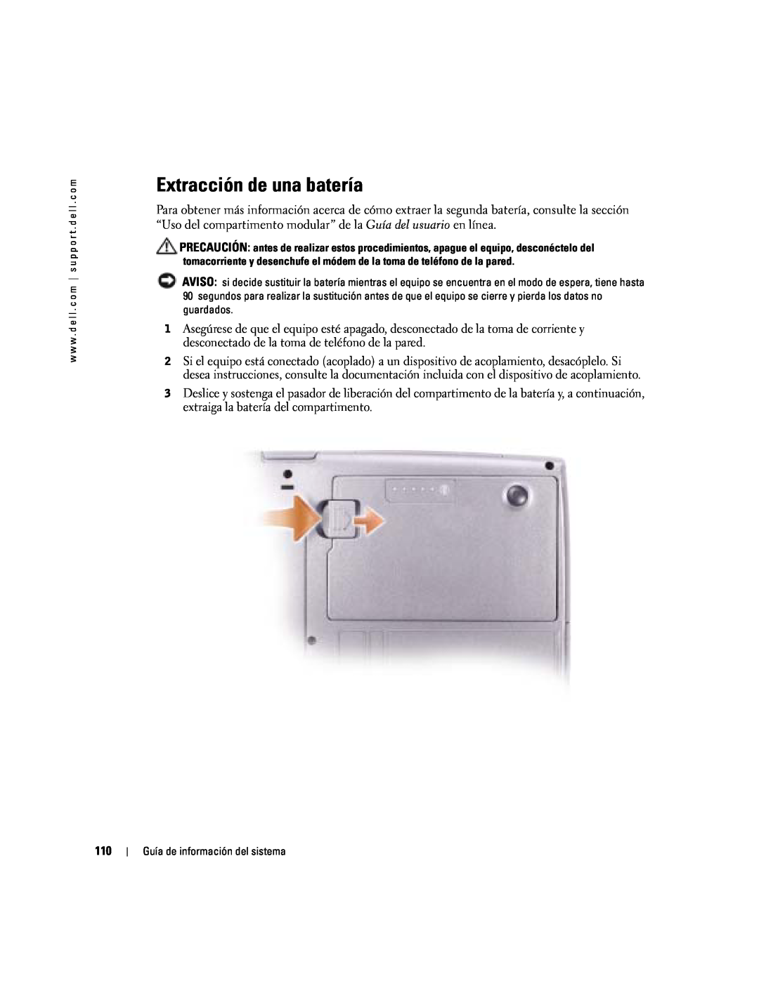 Dell D505 manual Extracción de una batería 