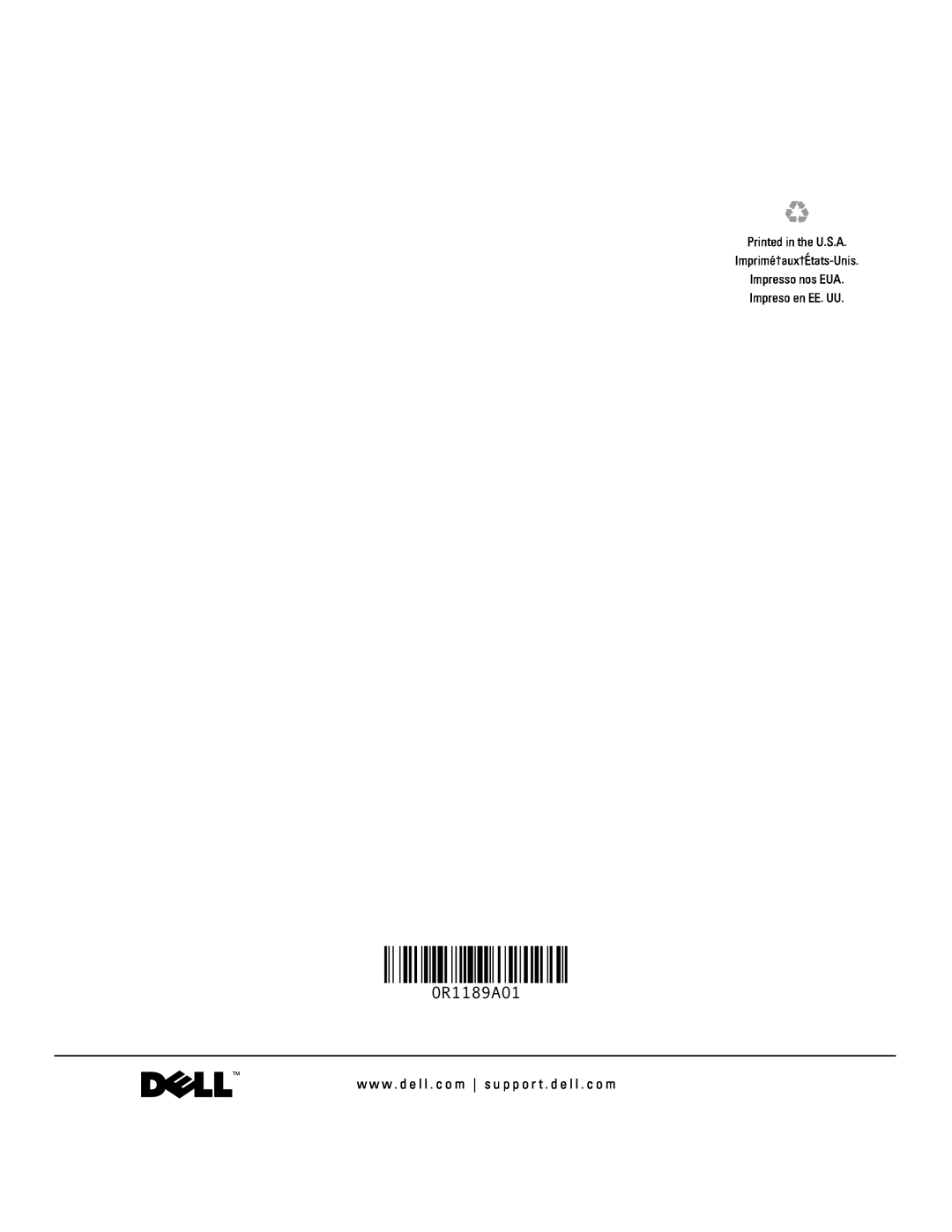 Dell D505 manual 0R1189A01, Printed in the U.S.A Imprimé†aux†États-Unis Impresso nos EUA, Impreso en EE. UU 