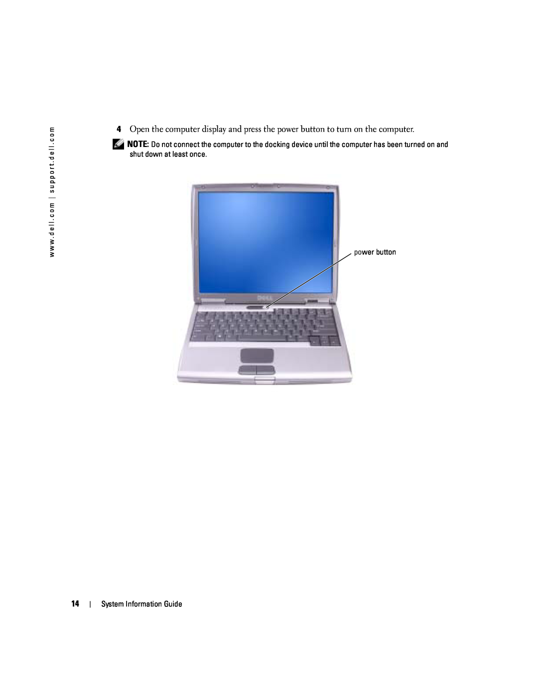 Dell D505 manual power button, System Information Guide 