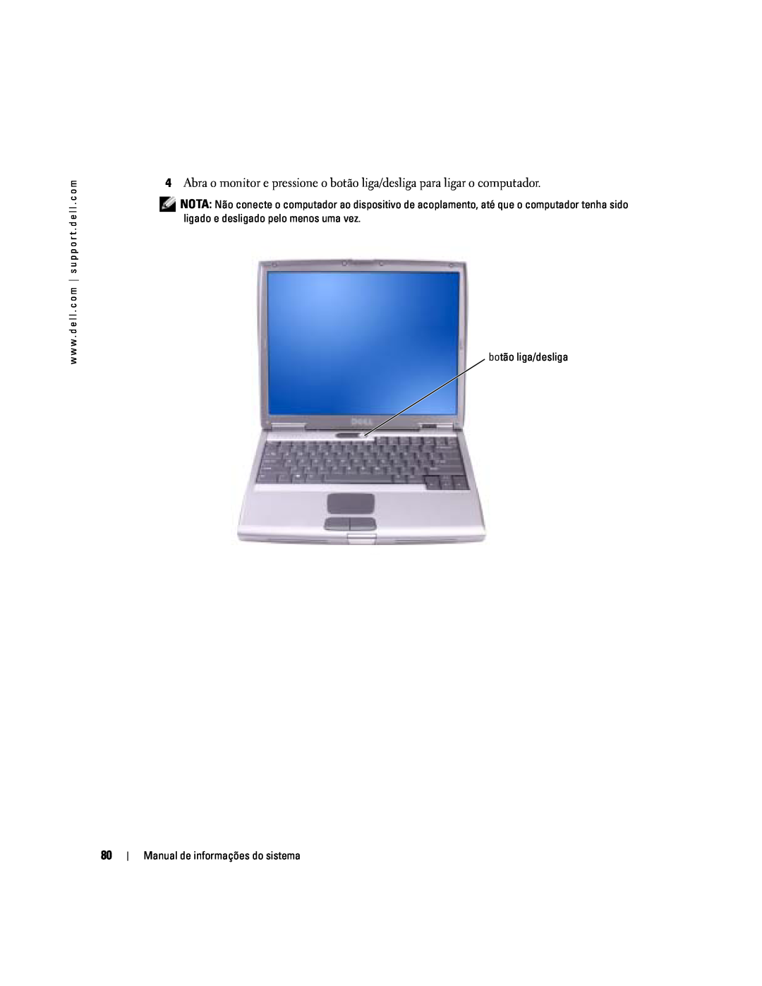 Dell D505 manual botão liga/desliga, Manual de informações do sistema 