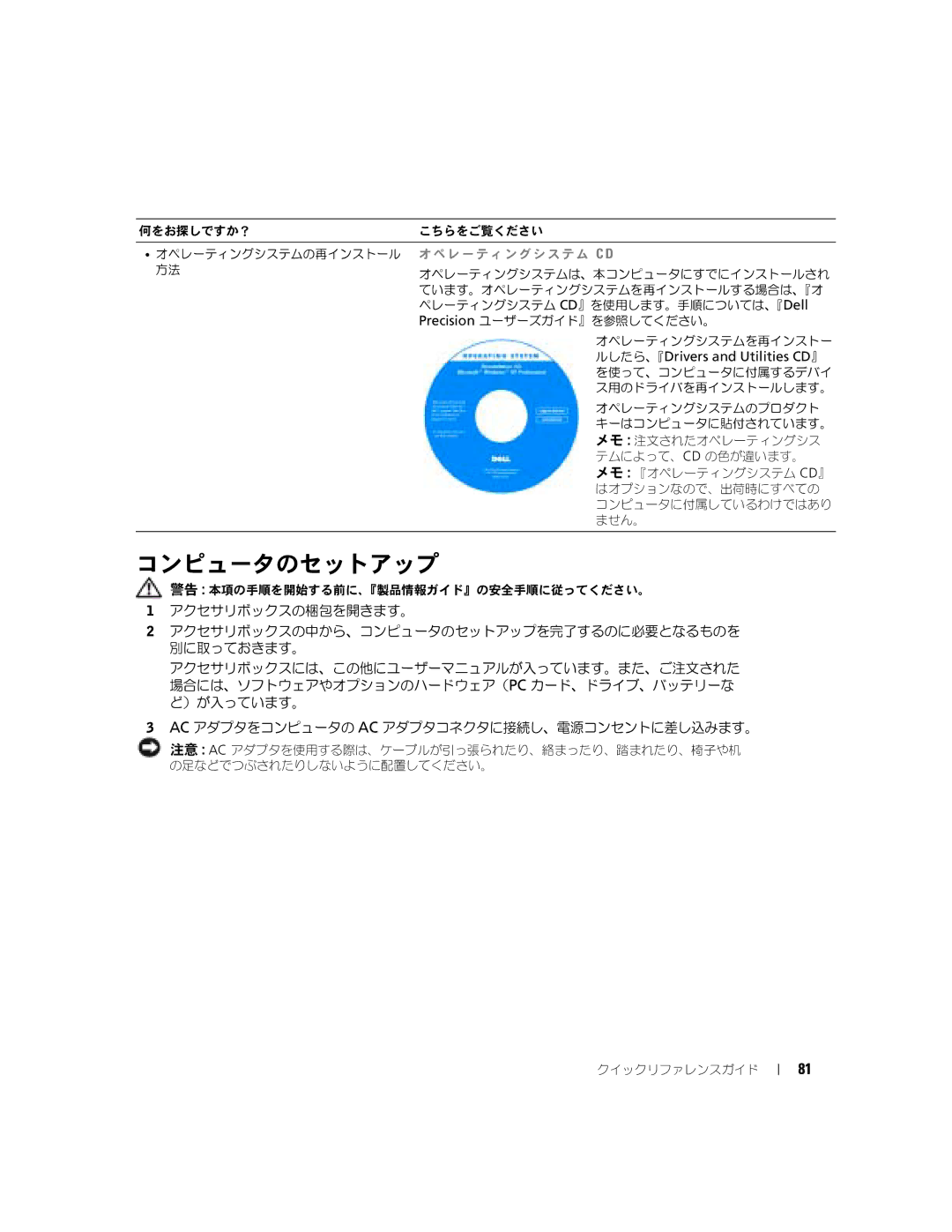 Dell D5185 manual コンピュータのセットアップ 