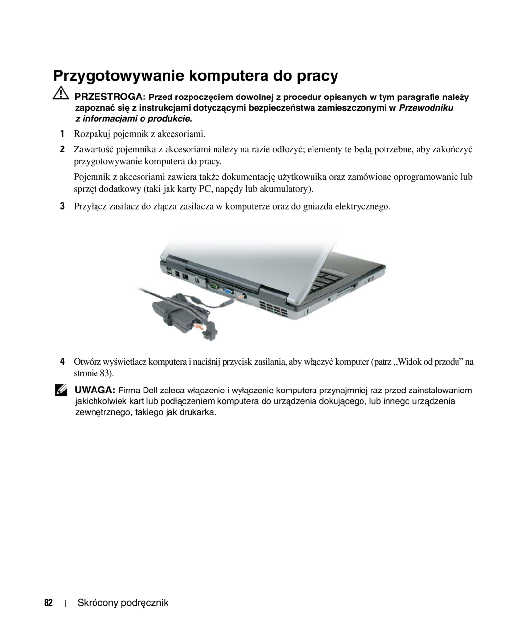 Dell D520 manual Przygotowywanie komputera do pracy 