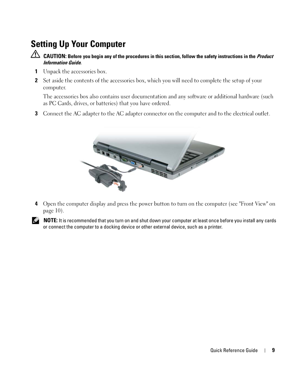 Dell D520 manual Setting Up Your Computer 