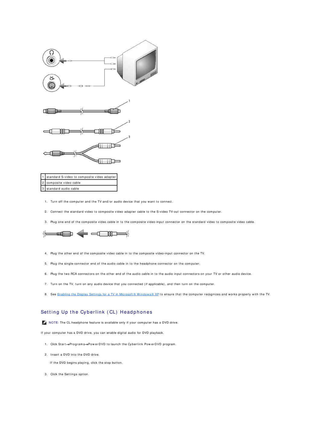 Dell D520 specifications Setting Up the Cyberlink CL Headphones 