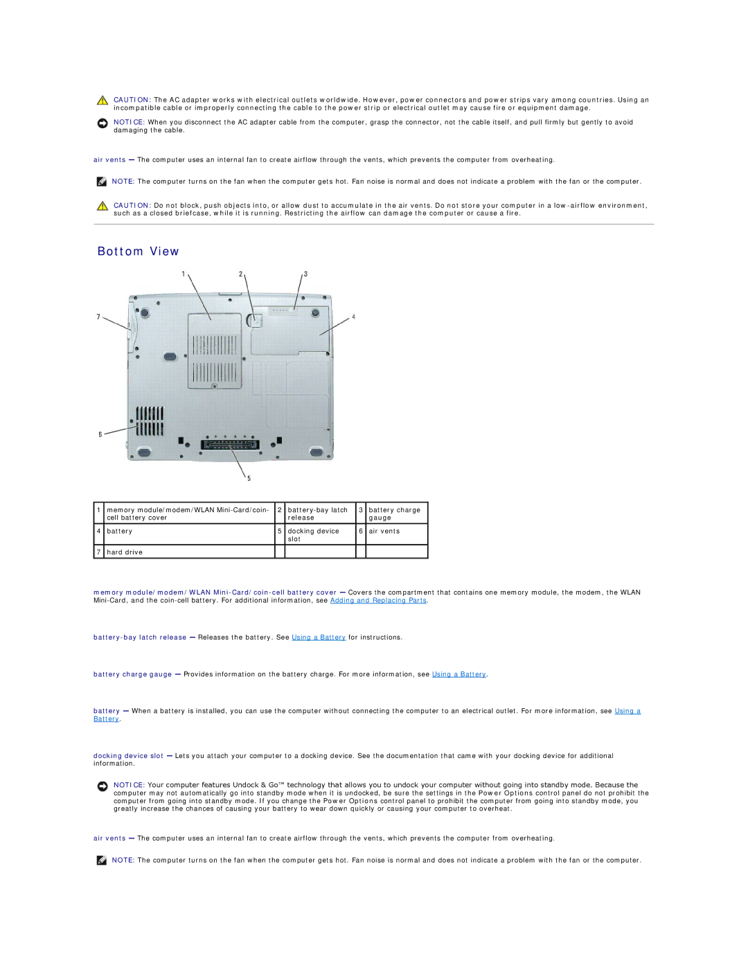 Dell D520 specifications Bottom View 