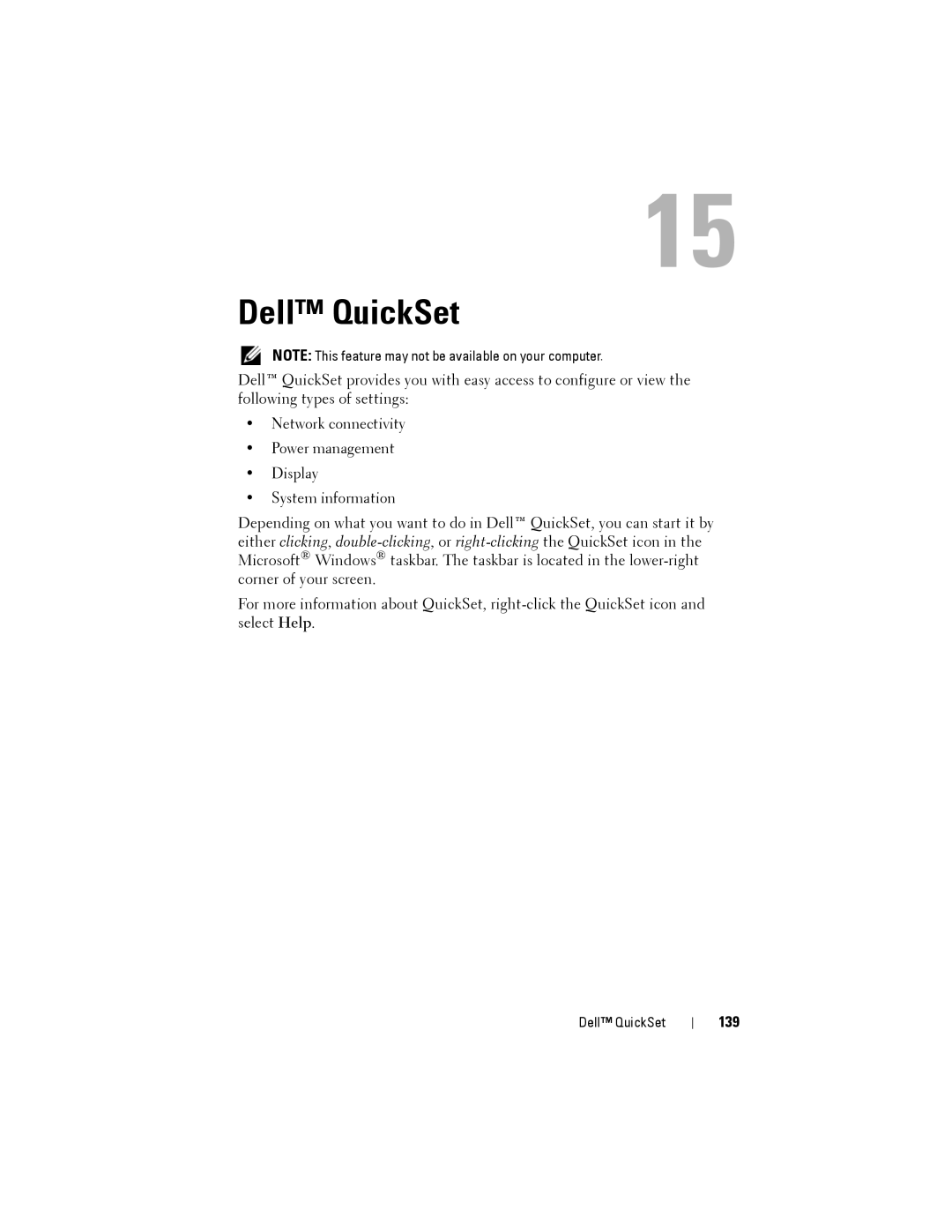 Dell D530 manual Dell QuickSet, 139 