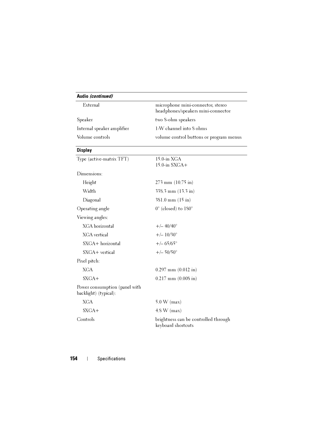 Dell D530 manual 154, Display 