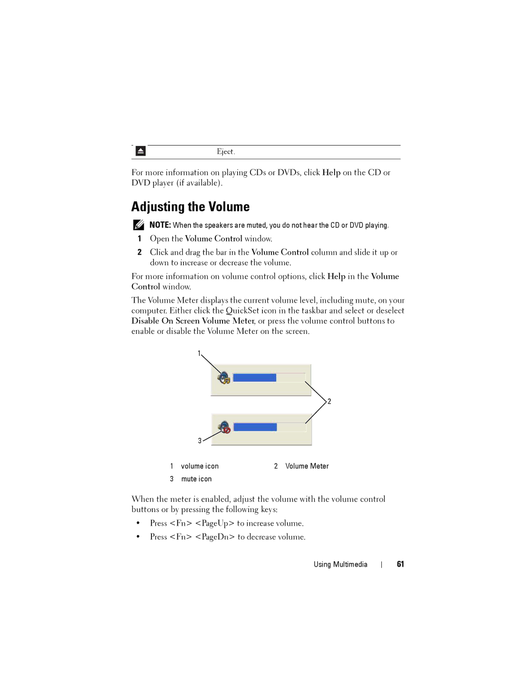 Dell D530 manual Adjusting the Volume 