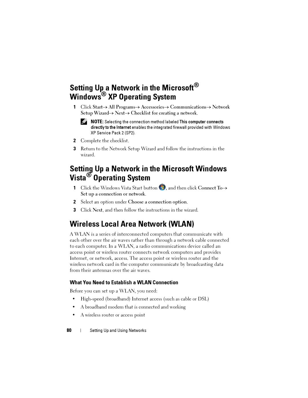 Dell D530 manual Wireless Local Area Network Wlan, What You Need to Establish a Wlan Connection 