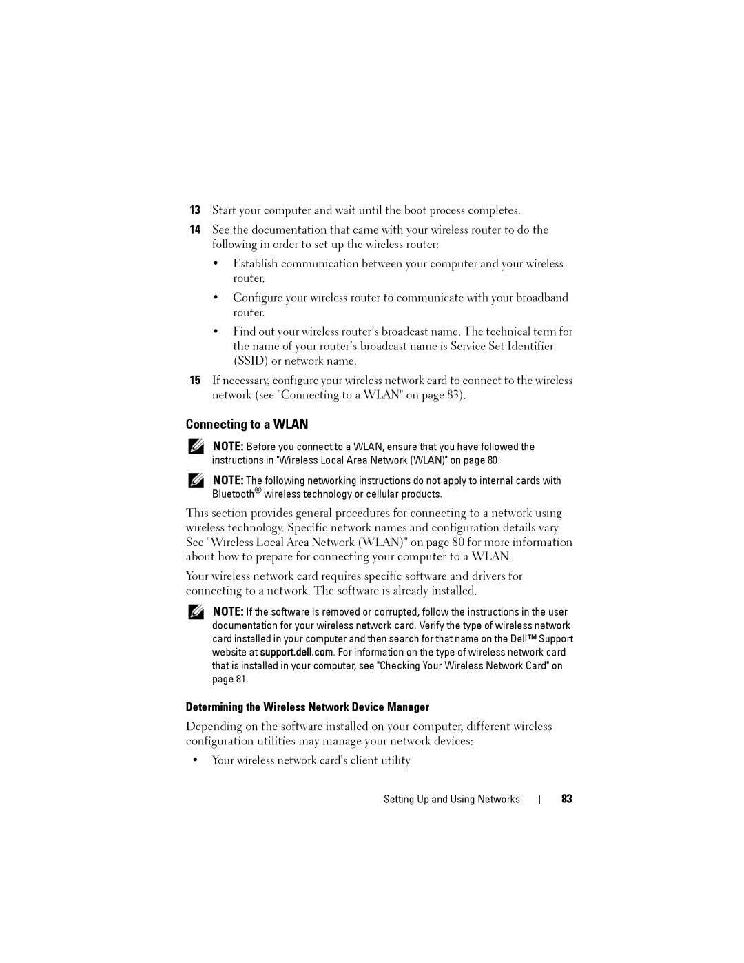 Dell D530 manual Connecting to a Wlan, Determining the Wireless Network Device Manager 