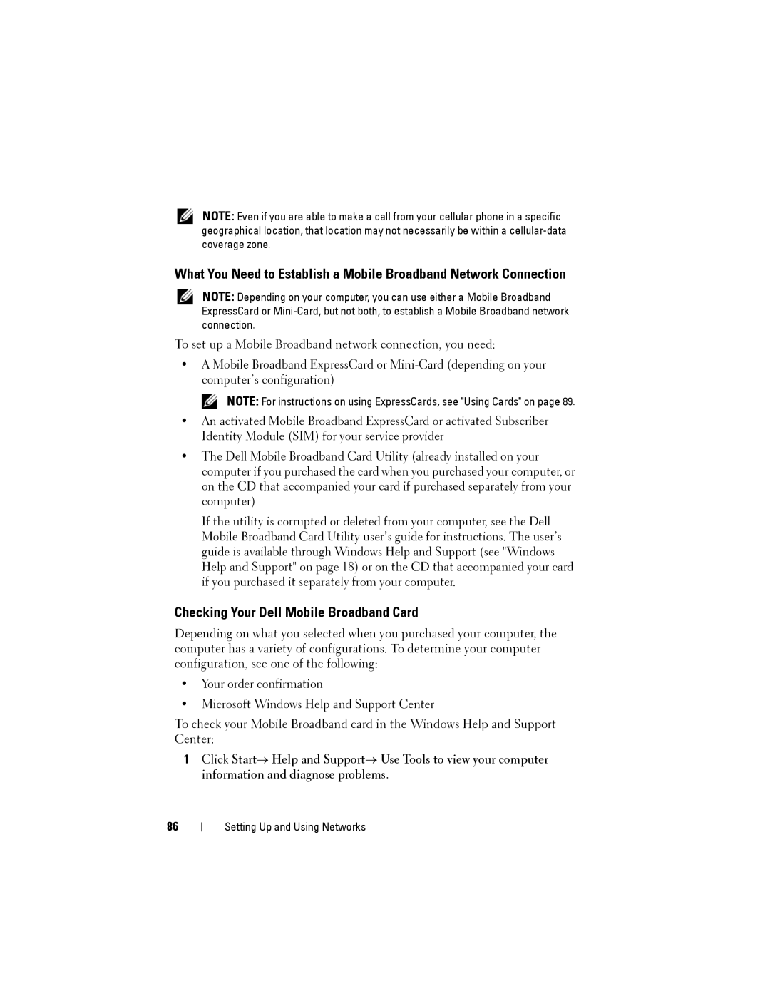 Dell D530 manual Checking Your Dell Mobile Broadband Card 
