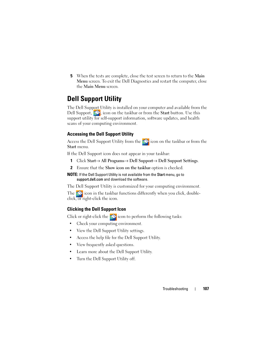 Dell D530 Accessing the Dell Support Utility, Clicking the Dell Support Icon, Access the Dell Support Utility from 