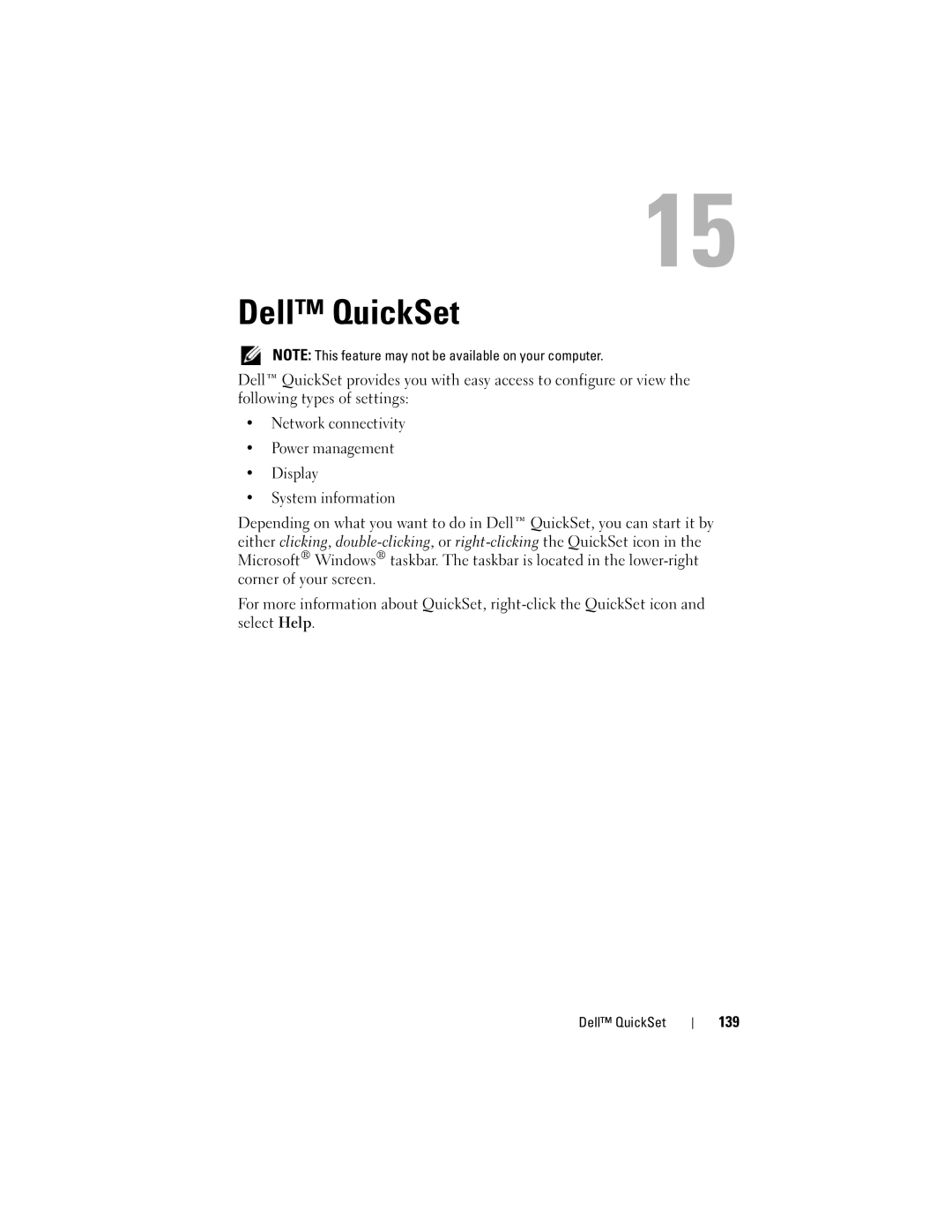 Dell D530 manual Dell QuickSet, 139 