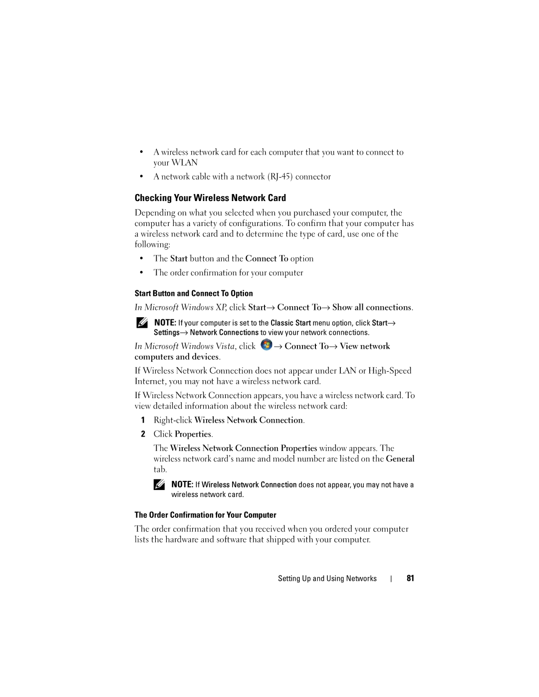 Dell D530 manual Checking Your Wireless Network Card 