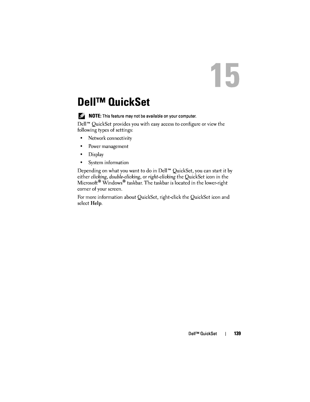 Dell D530 manual Dell QuickSet 