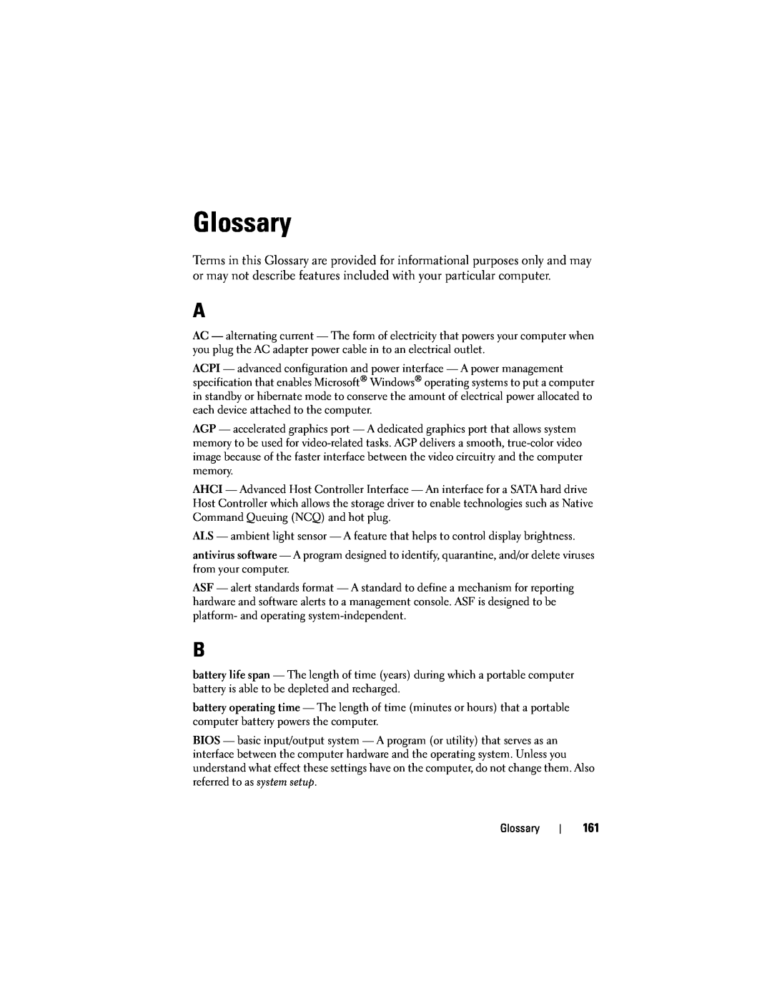 Dell D530 manual Glossary 