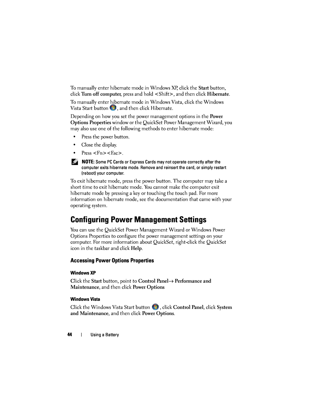 Dell D530 manual Configuring Power Management Settings, Accessing Power Options Properties 