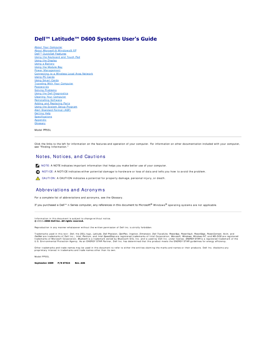 Dell specifications Dell Latitude D600 Systems Users Guide, Abbreviations and Acronyms 