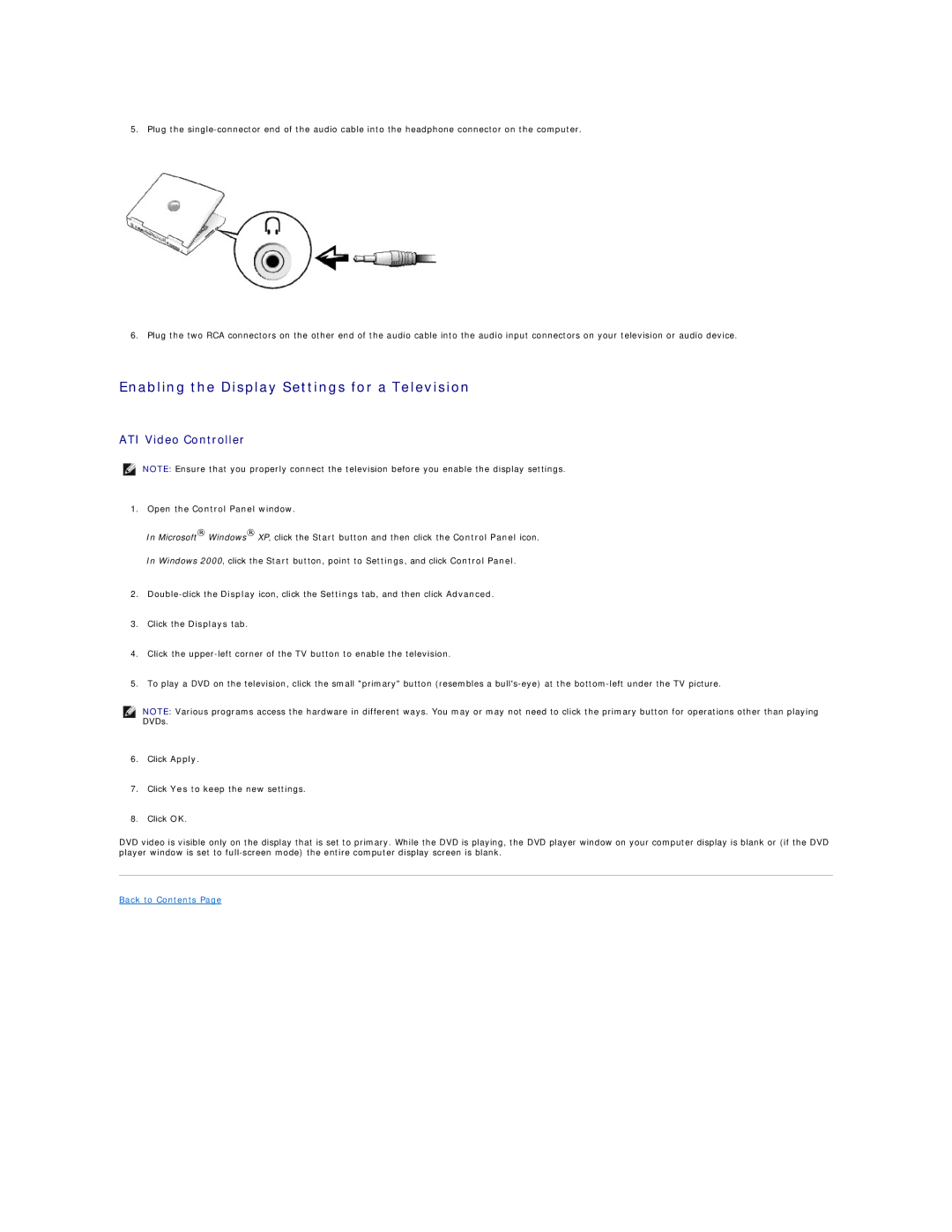 Dell D600 specifications Enabling the Display Settings for a Television, ATI Video Controller 