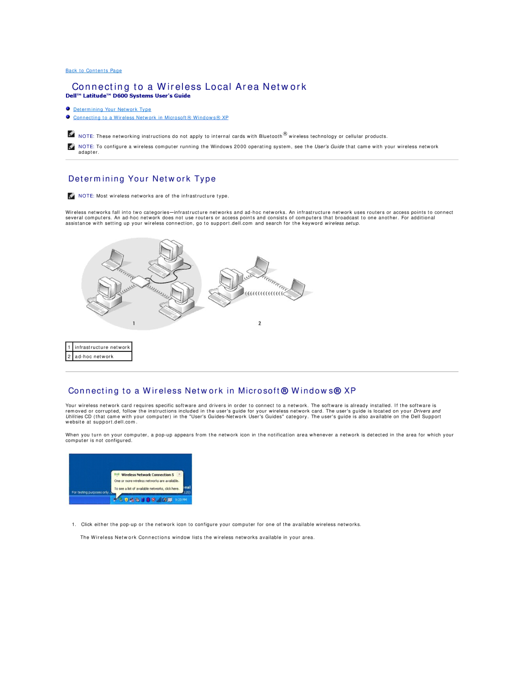 Dell D600 specifications Connecting to a Wireless Local Area Network, Determining Your Network Type 