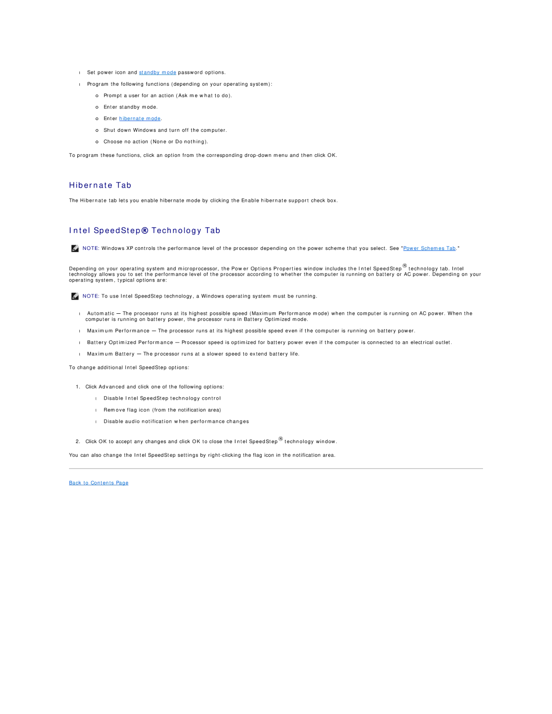 Dell D600 specifications Hibernate Tab, Intel SpeedStep Technology Tab, Disable audio notification when performance changes 