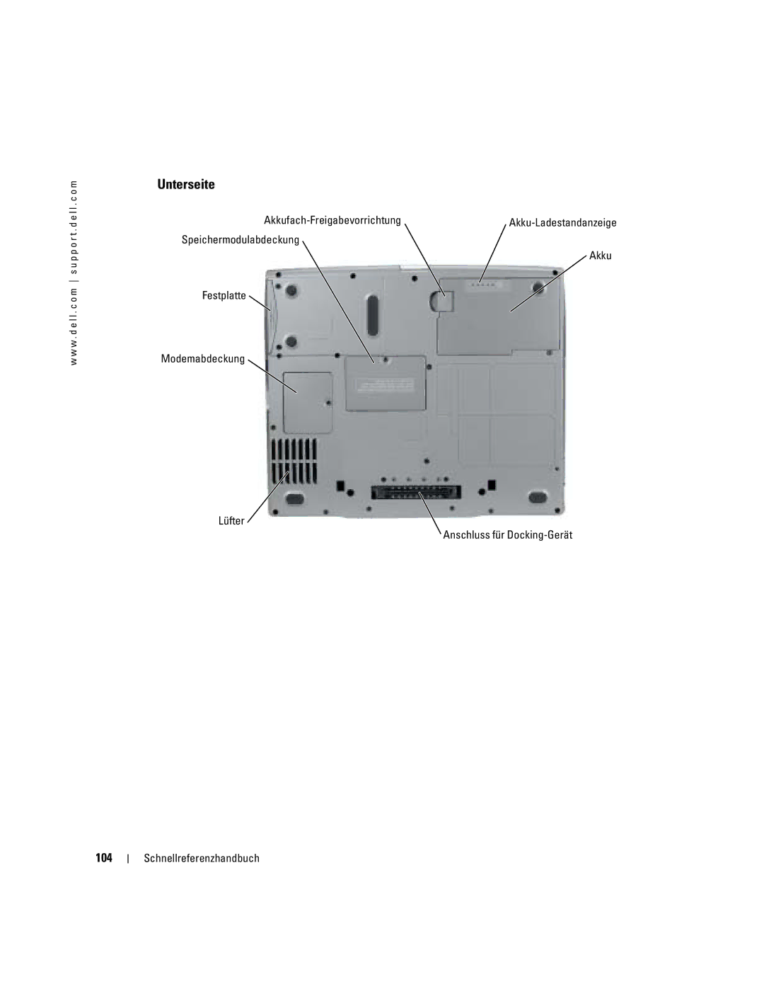 Dell D610 manual Unterseite, 104 