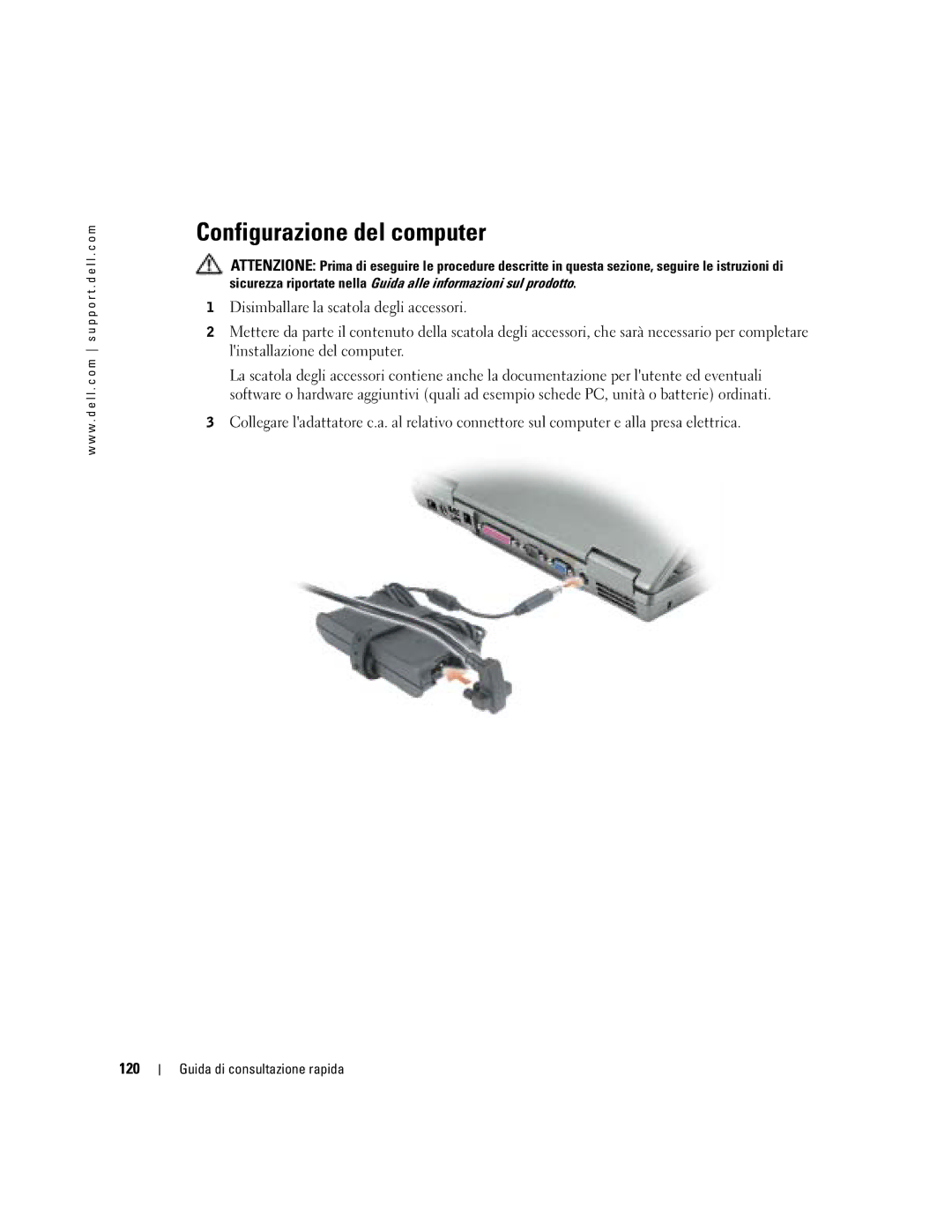 Dell D610 manual Configurazione del computer, 120 