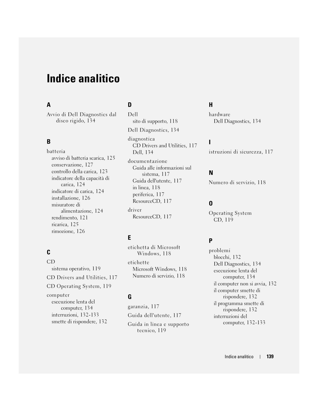 Dell D610 manual 139, Indice analitico 