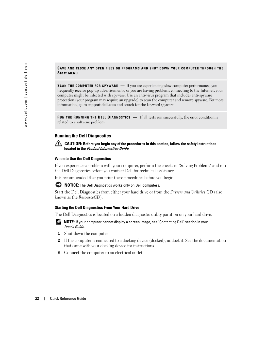 Dell D610 manual Running the Dell Diagnostics, Located in the Product Information Guide, User’s Guide 