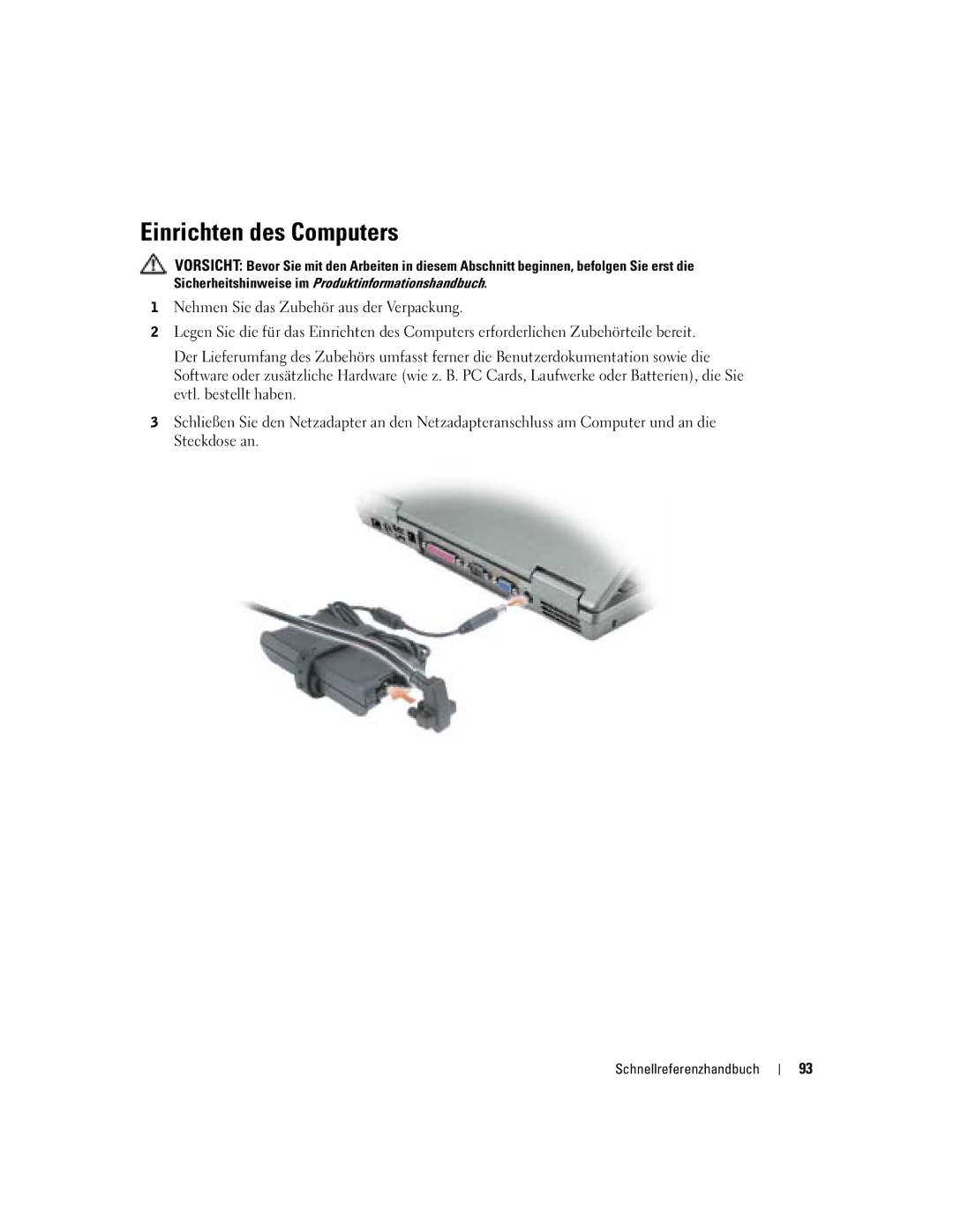 Dell D610 manual Einrichten des Computers 