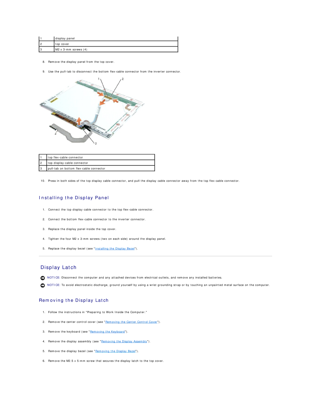 Dell D610 manual Installing the Display Panel, Removing the Display Latch 