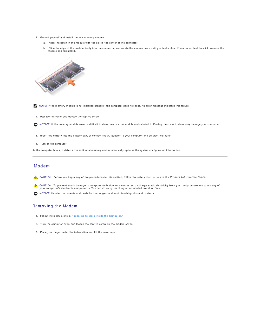 Dell D610 manual Removing the Modem 