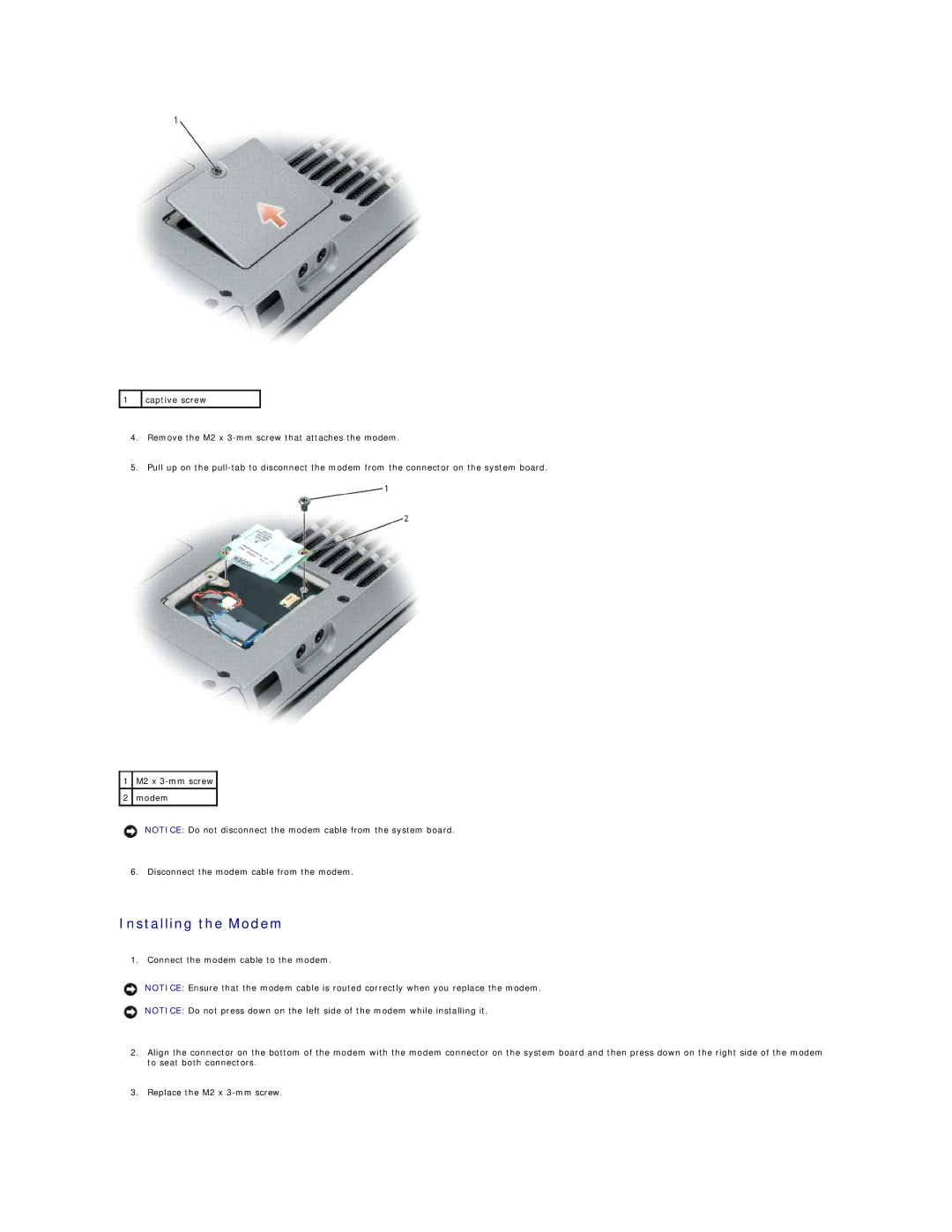 Dell D610 manual Installing the Modem 